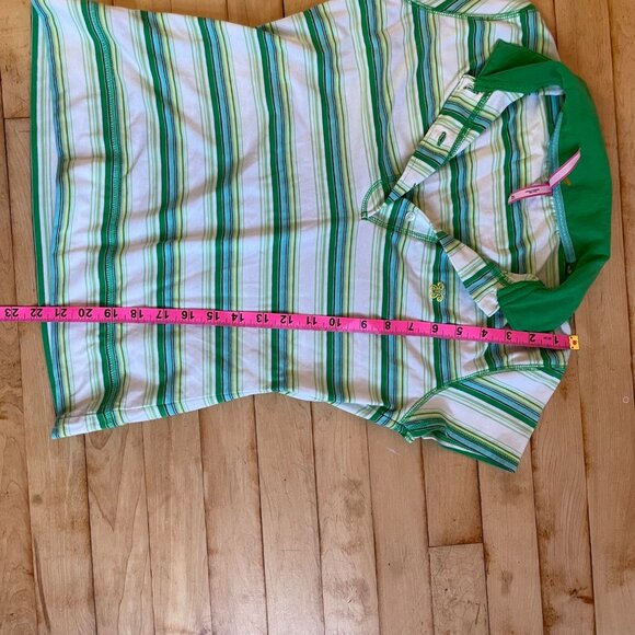 VTG Y2K Energie green striped polo top preppy Sz XL Mallcore Bratz Avril Lavigne - Picture 9 of 10